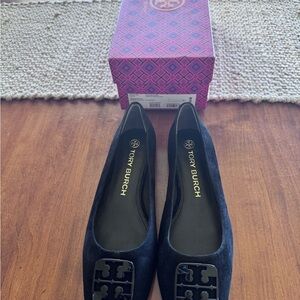 Tory Burch Black Suede Women's Flats with Logo Accent